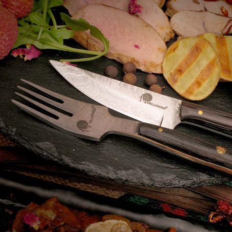 nůž+vidlička v pouzdru Dellinger RETTER BBQ Damascus