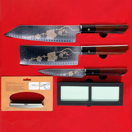 sada 3 nožů Dellinger JOSHI Sakura, včetně brusného kamene 1000/6000