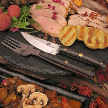 nůž+vidlička v pouzdru Dellinger RETTER BBQ Damascus