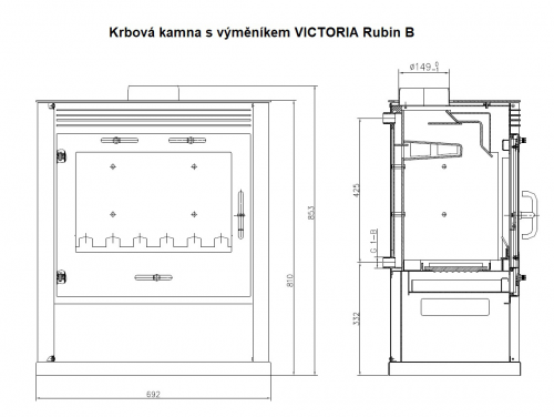 Krbová kamna s výměníkem VICTORIA Rubin B, červená